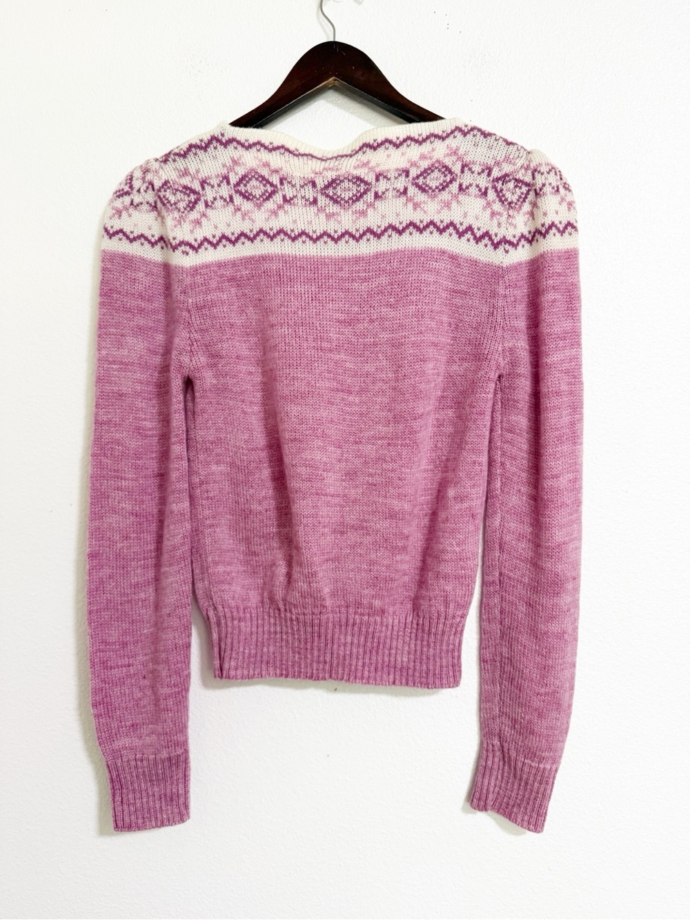Vintage 80s E.V. ltd Coquette Fair Isle Sweater Pink Sink S - Picture 2 of 7